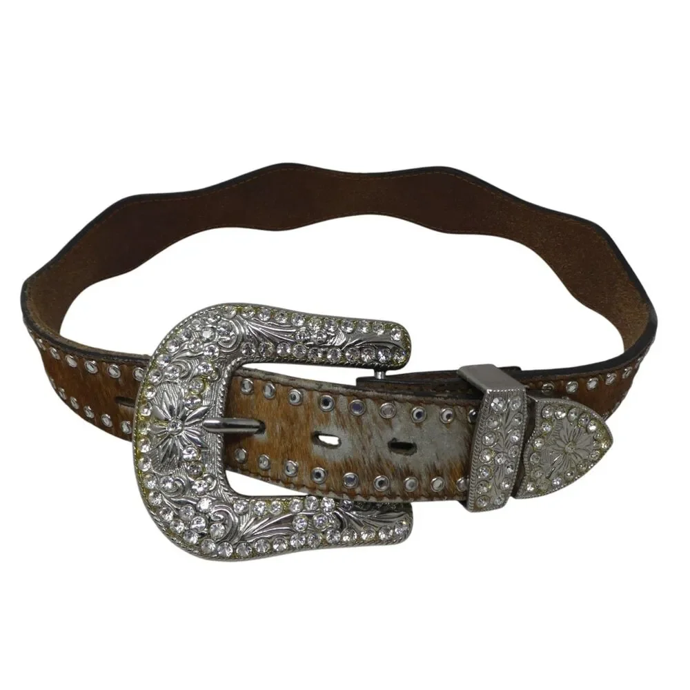 3D Belt Company Rhinestone Bling Leather Calfhair Western Belt
